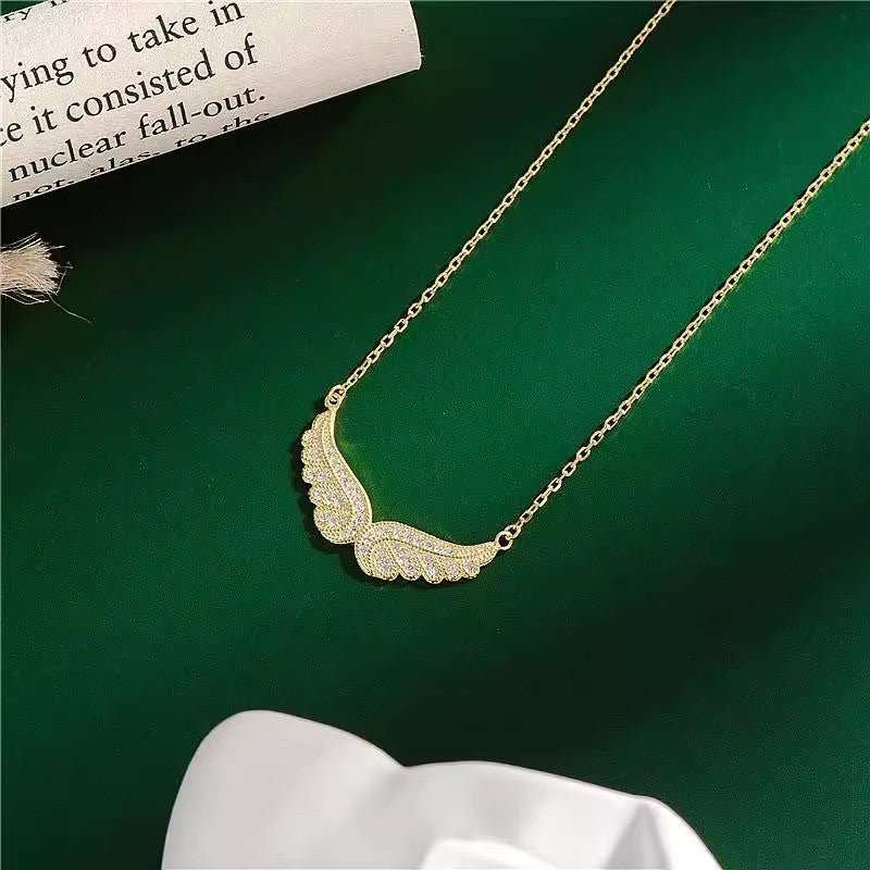 S925 Sterling Silver Cubic Zirconia Angel Wings Pendant Necklaces Women Sterling Silver 925 Clavicle Chain Necklaces Jewelry - AMIR BAGS INDIA PRIVATE LIMITED