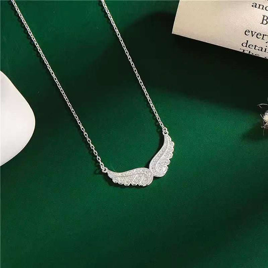 S925 Sterling Silver Cubic Zirconia Angel Wings Pendant Necklaces Women Sterling Silver 925 Clavicle Chain Necklaces Jewelry - AMIR BAGS INDIA PRIVATE LIMITED