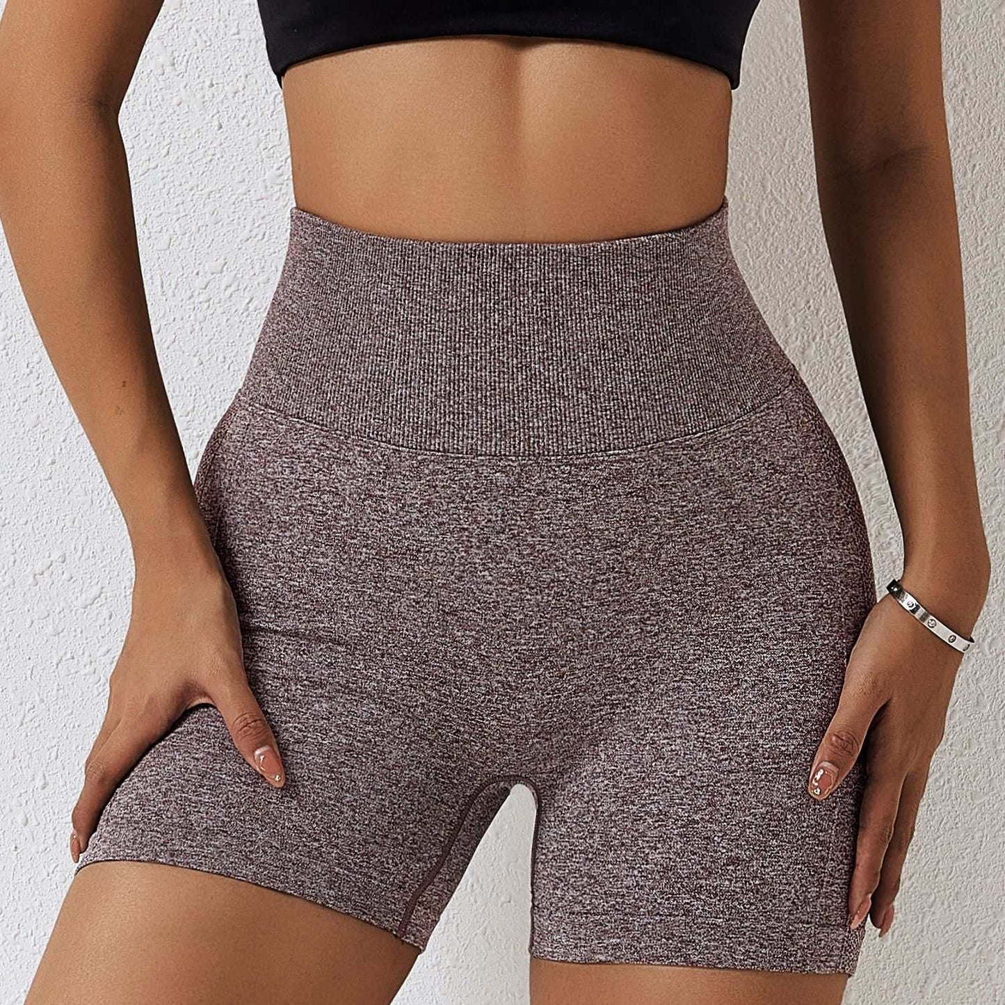 Seamless Yoga Shorts Women Solid Color High Waist Hip - lifting Fitness Pants Running Sweatpants - AMIR BAGS INDIA PRIVATE LIMITED