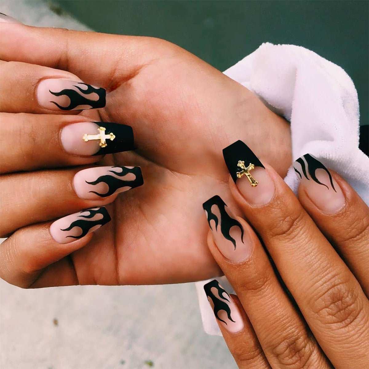 Short Ballet Black Flame French Wearing Nail Fake Nail Nail Patch Waterproof Nail Patch Removable Nail Patch - AMIR BAGS INDIA PRIVATE LIMITED