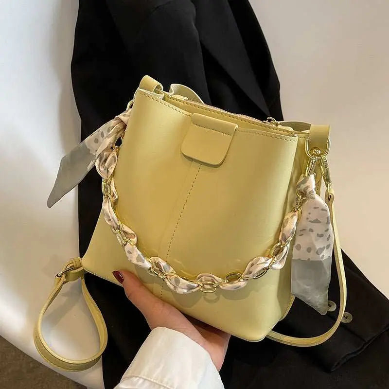 Simple Handbags Women's Shouder Bucket Bags Chain Fashion Textured Messenger Bag - AMIR BAGS INDIA PRIVATE LIMITED