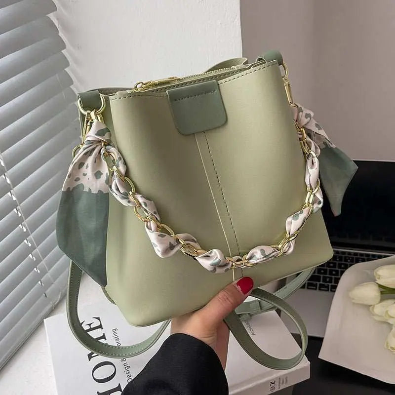 Simple Handbags Women's Shouder Bucket Bags Chain Fashion Textured Messenger Bag - AMIR BAGS INDIA PRIVATE LIMITED