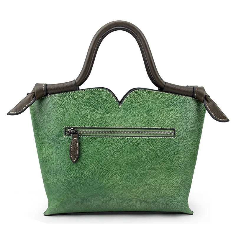 Small Ladies Genuine Leather Tote Bag Vintage Floral Shoulder Bags for Women 2024 New Handmade Cow Leather Handbag Female - AMIR BAGS INDIA PRIVATE LIMITED