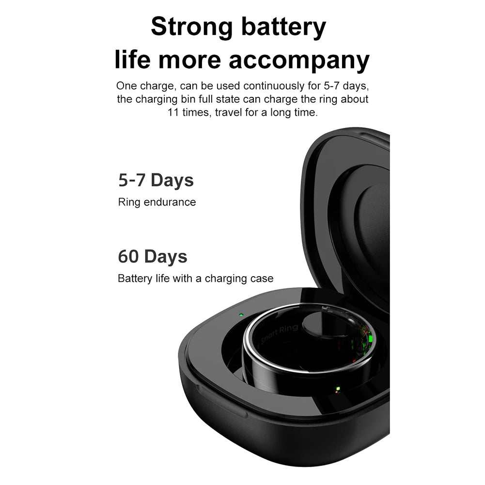 Smart Ring R08 Womens Men Electronic Smartring 5ATM Waterproof Blood Oxygen Pressure Health Monitor with Charging Case for Phone - AMIR BAGS INDIA PRIVATE LIMITED