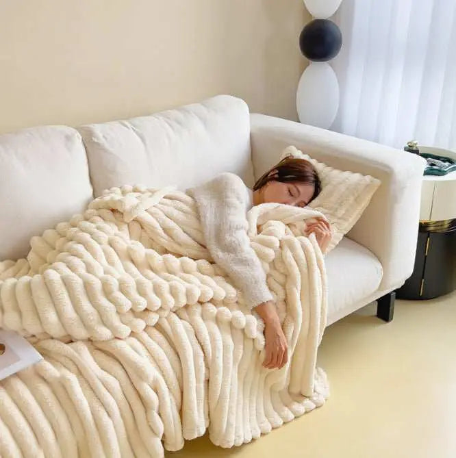 Soft Wind Bubble Velvet Blanket Warm Solid Rabbit Fur Blankets Double - sided Thickening Cover Throw Warm Fur Blanket - AMIR BAGS INDIA PRIVATE LIMITED