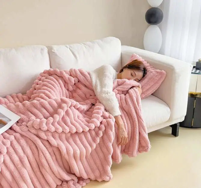 Soft Wind Bubble Velvet Blanket Warm Solid Rabbit Fur Blankets Double - sided Thickening Cover Throw Warm Fur Blanket - AMIR BAGS INDIA PRIVATE LIMITED