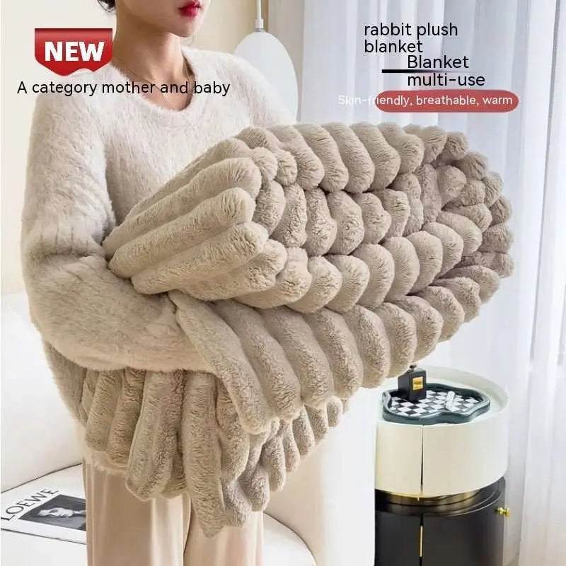 Soft Wind Bubble Velvet Blanket Warm Solid Rabbit Fur Blankets Double - sided Thickening Cover Throw Warm Fur Blanket - AMIR BAGS INDIA PRIVATE LIMITED