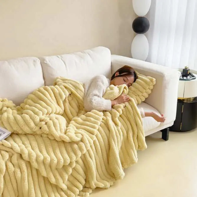 Soft Wind Bubble Velvet Blanket Warm Solid Rabbit Fur Blankets Double - sided Thickening Cover Throw Warm Fur Blanket - AMIR BAGS INDIA PRIVATE LIMITED
