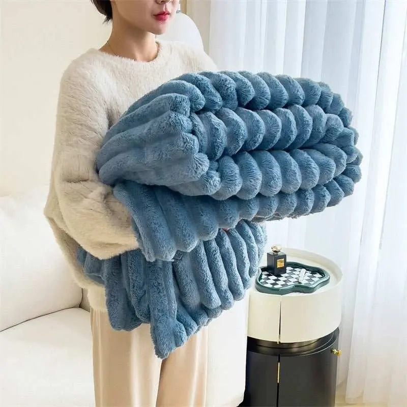 Soft Wind Bubble Velvet Blanket Warm Solid Rabbit Fur Blankets Double - sided Thickening Cover Throw Warm Fur Blanket - AMIR BAGS INDIA PRIVATE LIMITED