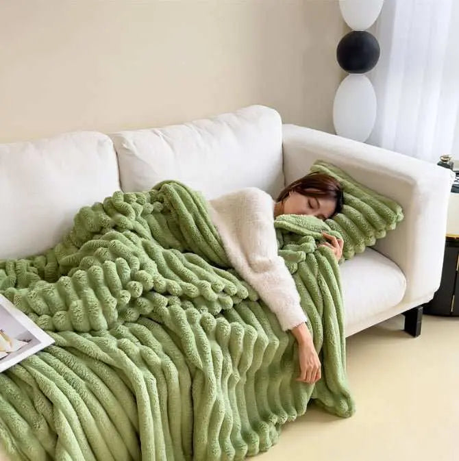 Soft Wind Bubble Velvet Blanket Warm Solid Rabbit Fur Blankets Double - sided Thickening Cover Throw Warm Fur Blanket - AMIR BAGS INDIA PRIVATE LIMITED