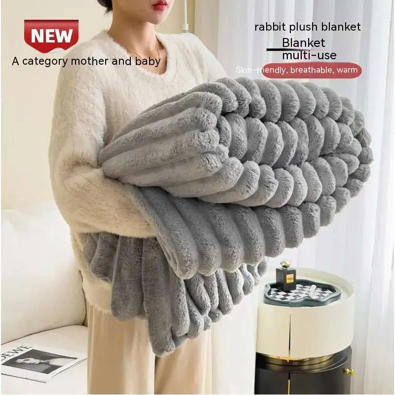 Soft Wind Bubble Velvet Blanket Warm Solid Rabbit Fur Blankets Double - sided Thickening Cover Throw Warm Fur Blanket - AMIR BAGS INDIA PRIVATE LIMITED