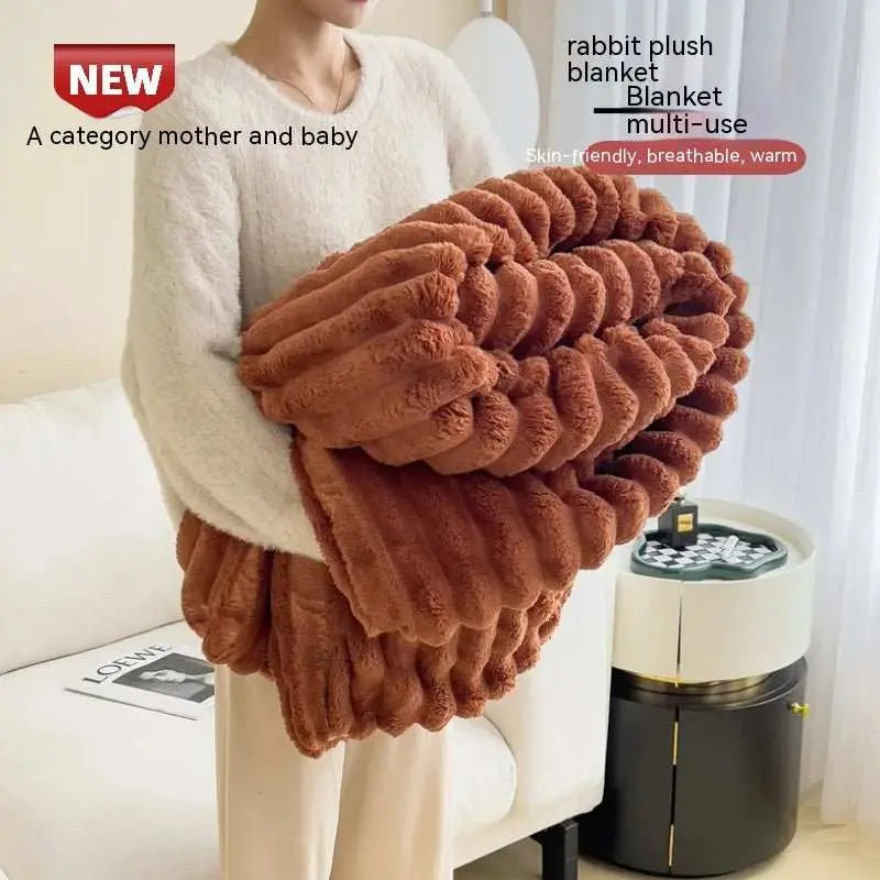 Soft Wind Bubble Velvet Blanket Warm Solid Rabbit Fur Blankets Double - sided Thickening Cover Throw Warm Fur Blanket - AMIR BAGS INDIA PRIVATE LIMITED