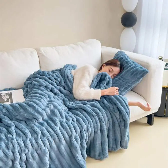 Soft Wind Bubble Velvet Blanket Warm Solid Rabbit Fur Blankets Double - sided Thickening Cover Throw Warm Fur Blanket - AMIR BAGS INDIA PRIVATE LIMITED