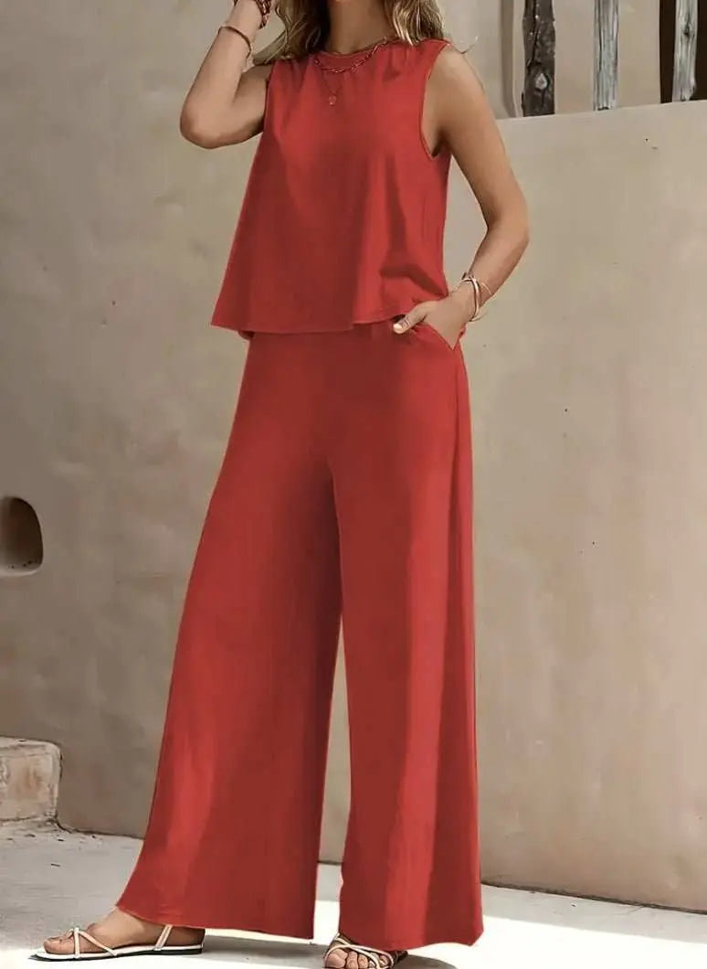 Solid Color Casual Loose Pants Sets For Women Elegant Spring Summer Women's Two Pieces Suit Full Trouser Set Female Outfit Clothes - AMIR BAGS INDIA PRIVATE LIMITED