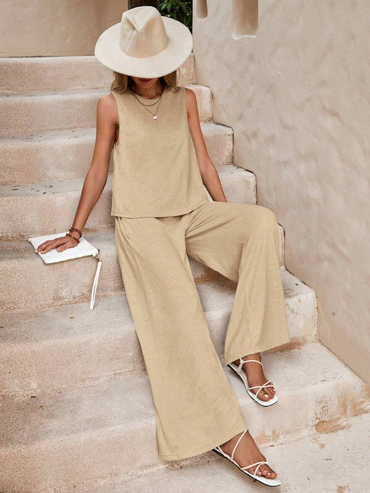 Solid Color Casual Loose Pants Sets For Women Elegant Spring Summer Women's Two Pieces Suit Full Trouser Set Female Outfit Clothes - AMIR BAGS INDIA PRIVATE LIMITED