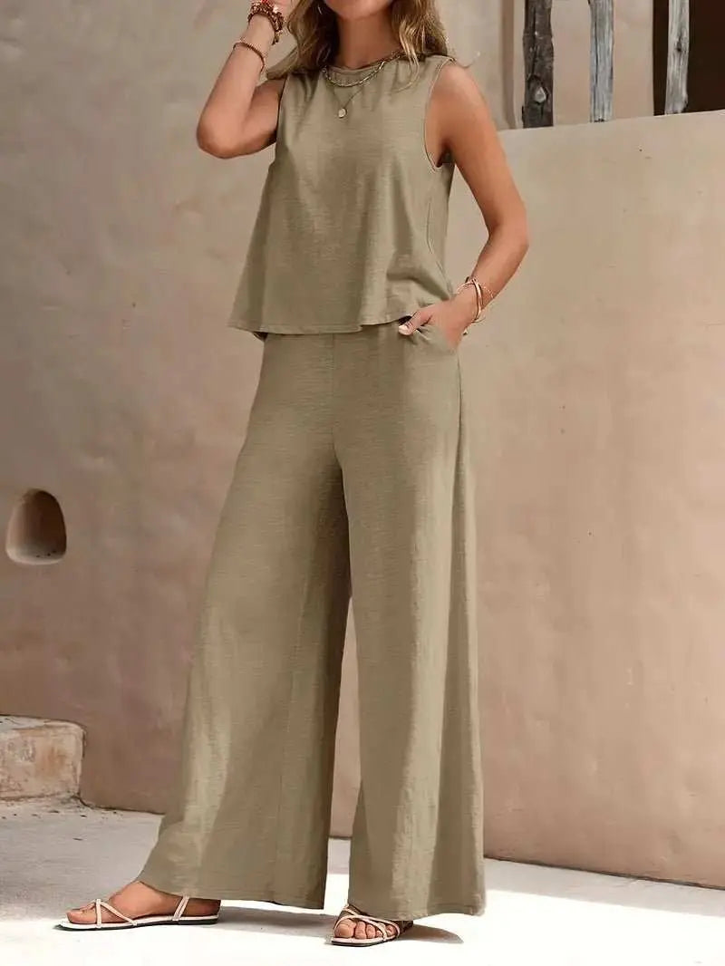 Solid Color Casual Loose Pants Sets For Women Elegant Spring Summer Women's Two Pieces Suit Full Trouser Set Female Outfit Clothes - AMIR BAGS INDIA PRIVATE LIMITED