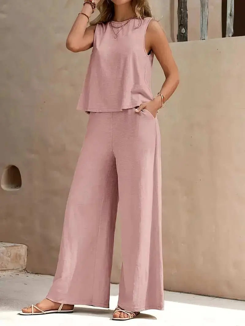 Solid Color Casual Loose Pants Sets For Women Elegant Spring Summer Women's Two Pieces Suit Full Trouser Set Female Outfit Clothes - AMIR BAGS INDIA PRIVATE LIMITED
