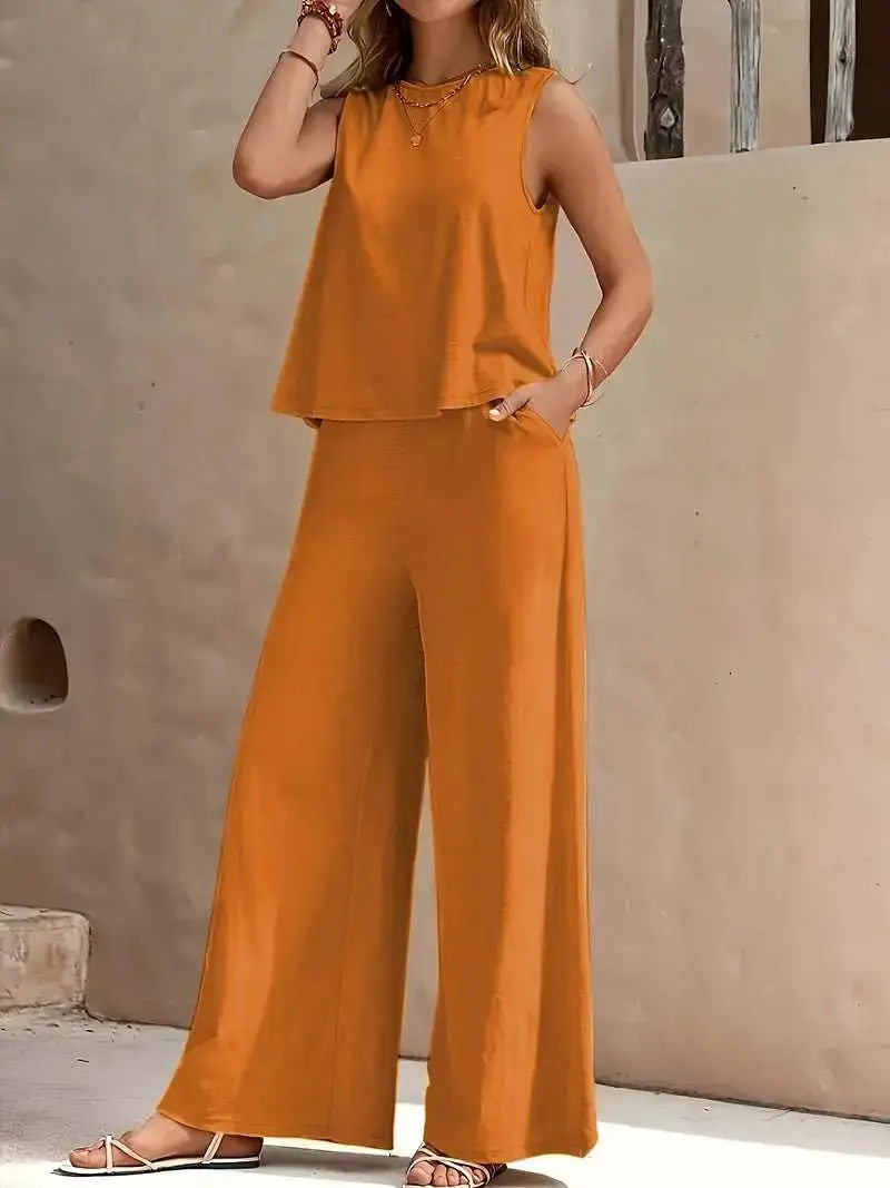Solid Color Casual Loose Pants Sets For Women Elegant Spring Summer Women's Two Pieces Suit Full Trouser Set Female Outfit Clothes - AMIR BAGS INDIA PRIVATE LIMITED
