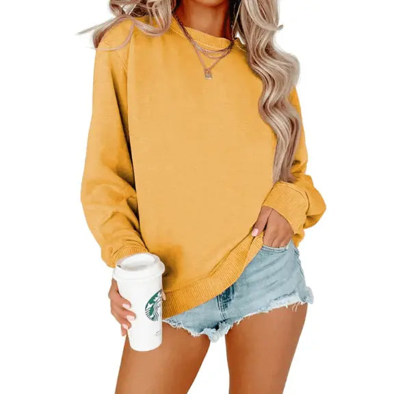 Solid Color Crew Neck Coat Long Sleeve Hoodie - AMIR BAGS INDIA PRIVATE LIMITED