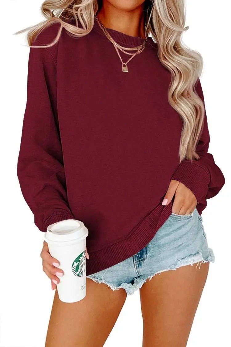 Solid Color Crew Neck Coat Long Sleeve Hoodie - AMIR BAGS INDIA PRIVATE LIMITED