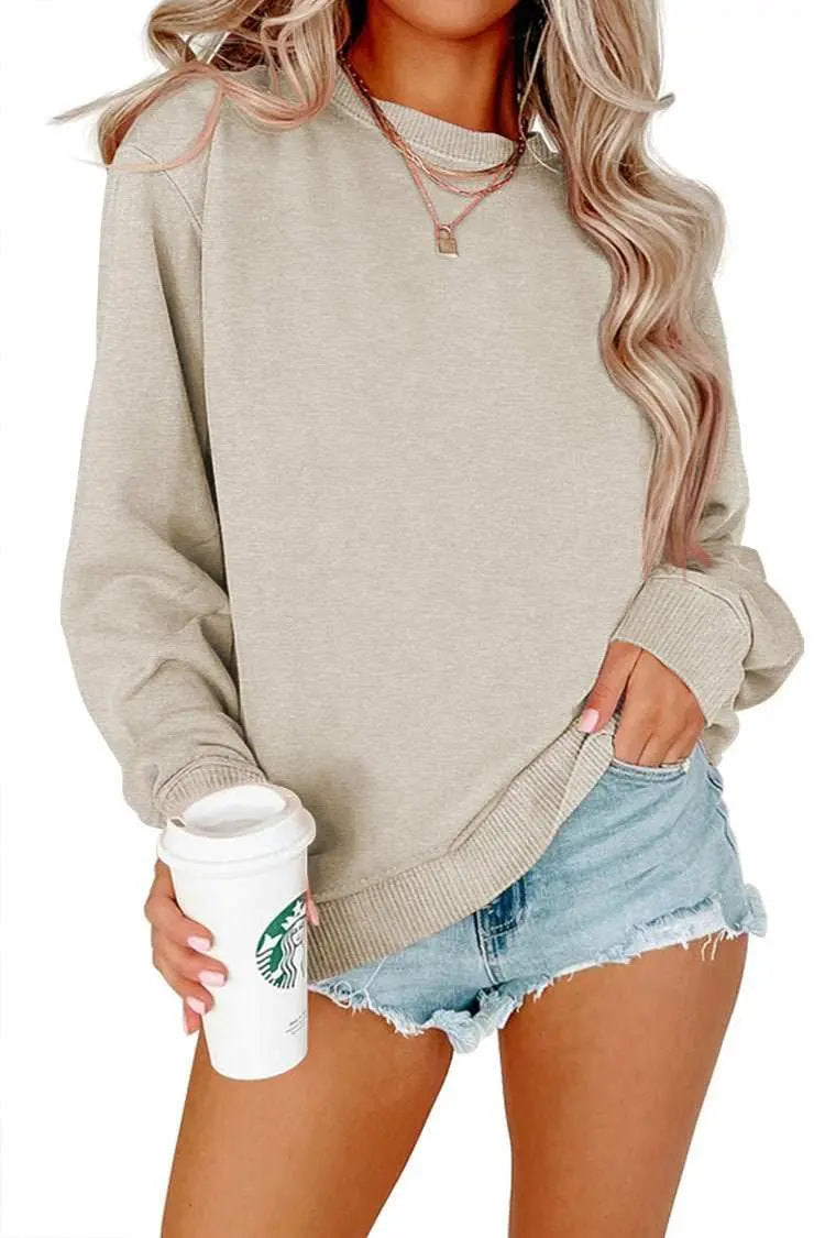 Solid Color Crew Neck Coat Long Sleeve Hoodie - AMIR BAGS INDIA PRIVATE LIMITED