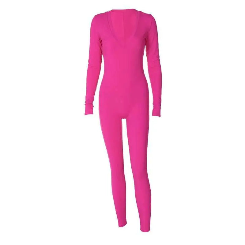 Solid Color Slim Fit Sports Long Sleeve Jumpsuit - AMIR BAGS INDIA PRIVATE LIMITED