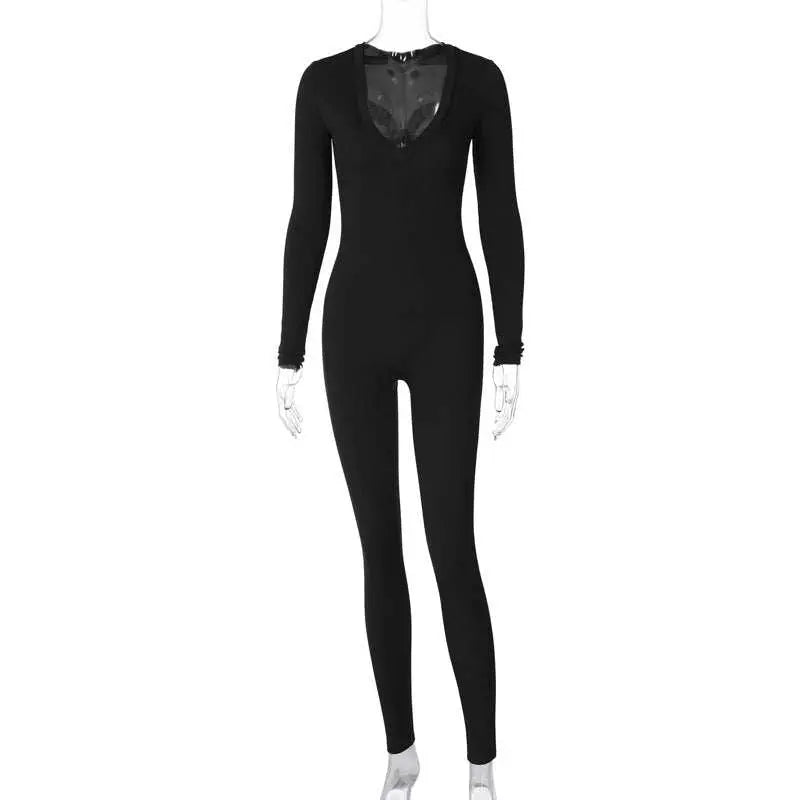 Solid Color Slim Fit Sports Long Sleeve Jumpsuit - AMIR BAGS INDIA PRIVATE LIMITED