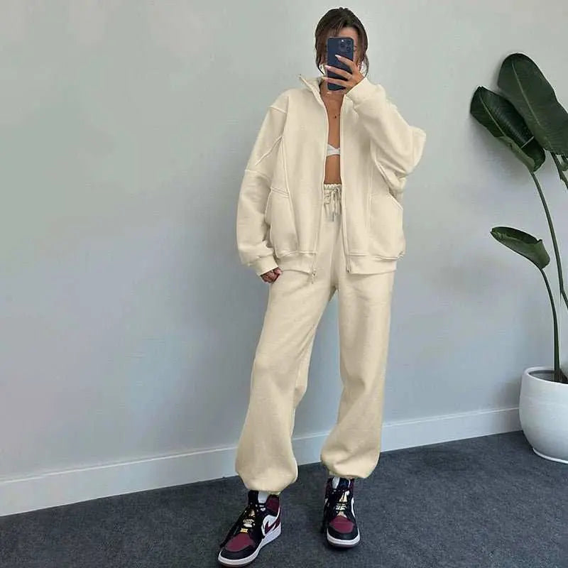 Sports Suits With Pockets Stand - up Collar Zipper Cardigan And Drawstring Trousers Fashion Jogger Set Outfits Tracksuits Women's Clothing - AMIR BAGS INDIA PRIVATE LIMITED
