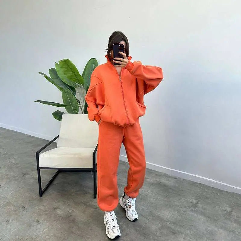 Sports Suits With Pockets Stand - up Collar Zipper Cardigan And Drawstring Trousers Fashion Jogger Set Outfits Tracksuits Women's Clothing - AMIR BAGS INDIA PRIVATE LIMITED