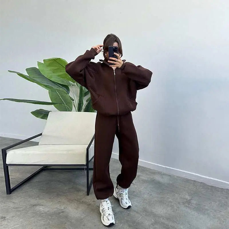 Sports Suits With Pockets Stand - up Collar Zipper Cardigan And Drawstring Trousers Fashion Jogger Set Outfits Tracksuits Women's Clothing - AMIR BAGS INDIA PRIVATE LIMITED