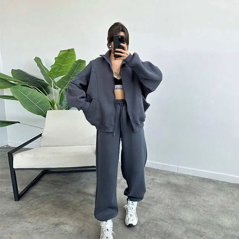 Sports Suits With Pockets Stand - up Collar Zipper Cardigan And Drawstring Trousers Fashion Jogger Set Outfits Tracksuits Women's Clothing - AMIR BAGS INDIA PRIVATE LIMITED