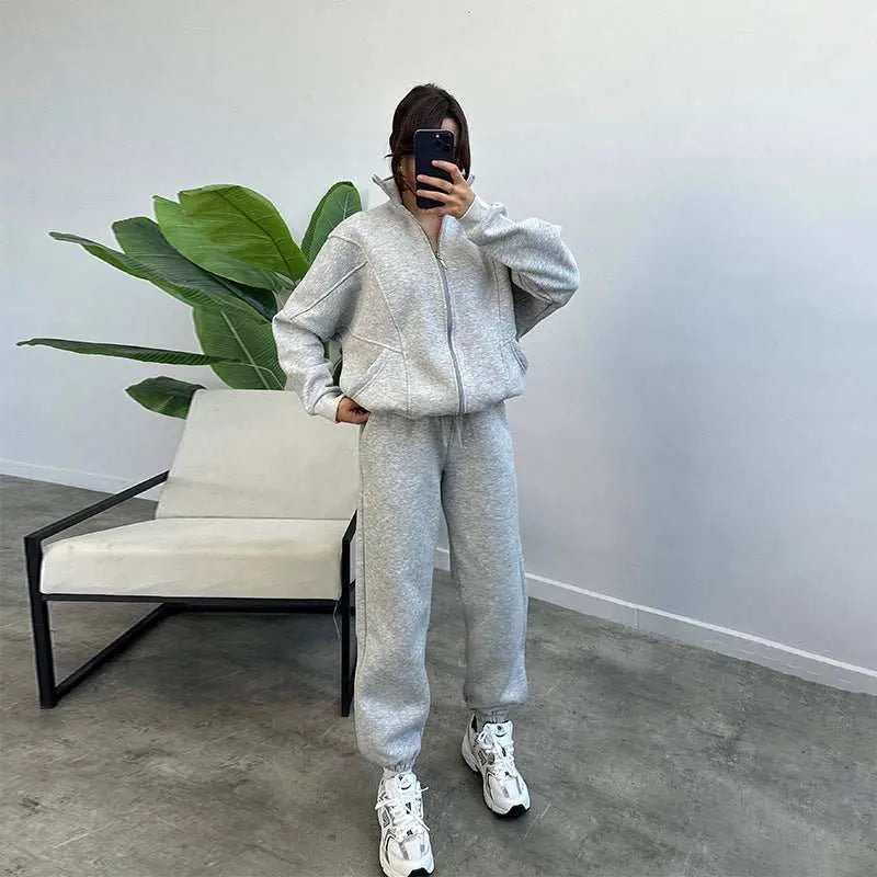 Sports Suits With Pockets Stand - up Collar Zipper Cardigan And Drawstring Trousers Fashion Jogger Set Outfits Tracksuits Women's Clothing - AMIR BAGS INDIA PRIVATE LIMITED