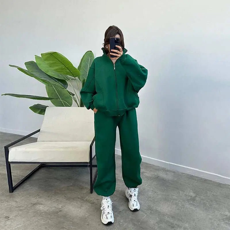 Sports Suits With Pockets Stand - up Collar Zipper Cardigan And Drawstring Trousers Fashion Jogger Set Outfits Tracksuits Women's Clothing - AMIR BAGS INDIA PRIVATE LIMITED