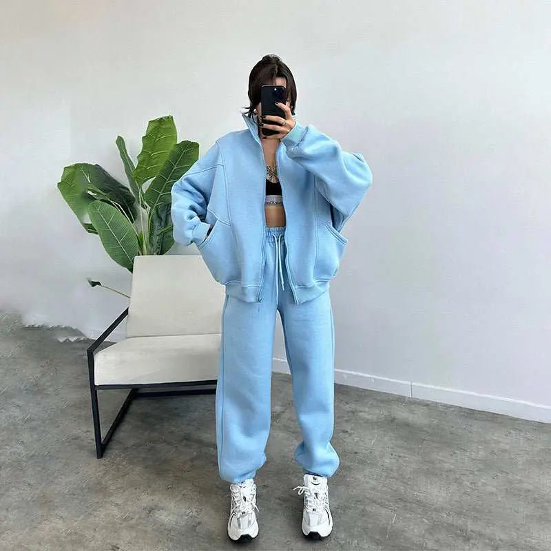 Sports Suits With Pockets Stand - up Collar Zipper Cardigan And Drawstring Trousers Fashion Jogger Set Outfits Tracksuits Women's Clothing - AMIR BAGS INDIA PRIVATE LIMITED