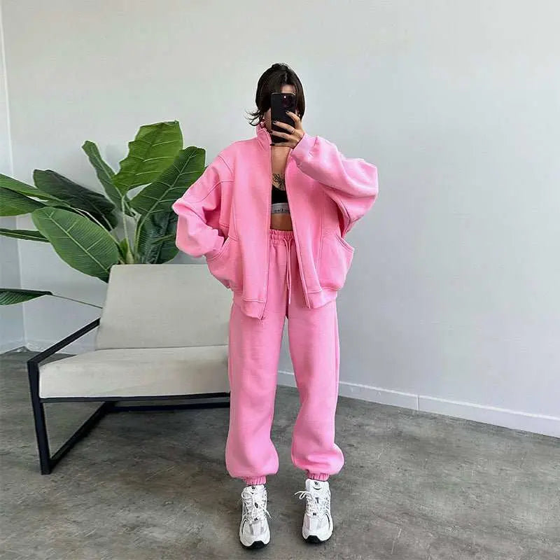 Sports Suits With Pockets Stand - up Collar Zipper Cardigan And Drawstring Trousers Fashion Jogger Set Outfits Tracksuits Women's Clothing - AMIR BAGS INDIA PRIVATE LIMITED