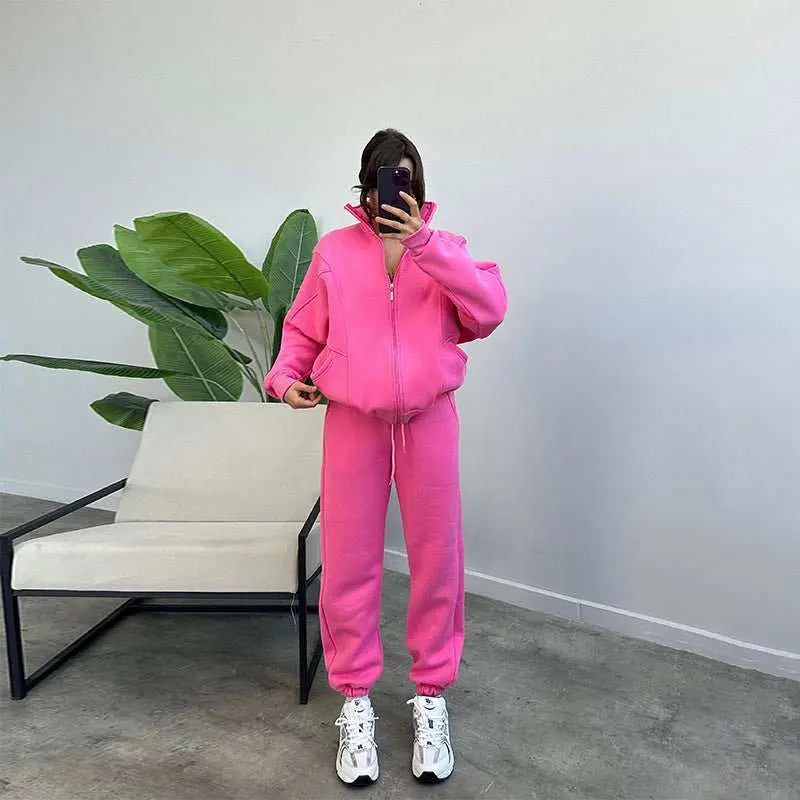 Sports Suits With Pockets Stand - up Collar Zipper Cardigan And Drawstring Trousers Fashion Jogger Set Outfits Tracksuits Women's Clothing - AMIR BAGS INDIA PRIVATE LIMITED