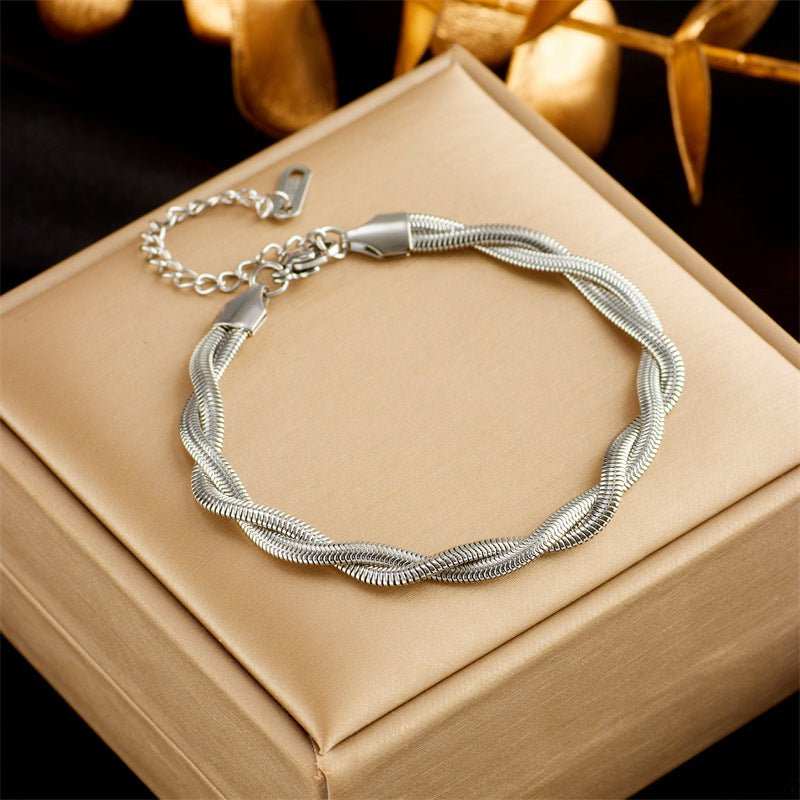 Stainless Steel Gold Plated Punk Fashion Double Layer Bracelet For Women Girl Snake Chain Party Luxury Jewelry - AMIR BAGS INDIA PRIVATE LIMITED