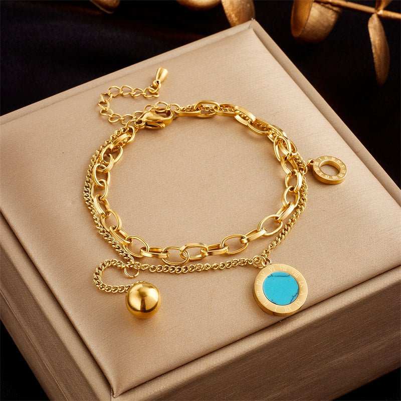 Stainless Steel Gold Plated Punk Fashion Double Layer Bracelet For Women Girl Snake Chain Party Luxury Jewelry - AMIR BAGS INDIA PRIVATE LIMITED
