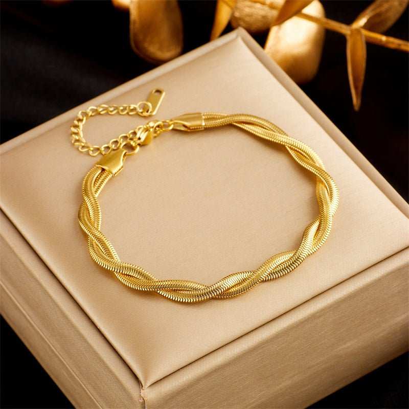 Stainless Steel Gold Plated Punk Fashion Double Layer Bracelet For Women Girl Snake Chain Party Luxury Jewelry - AMIR BAGS INDIA PRIVATE LIMITED
