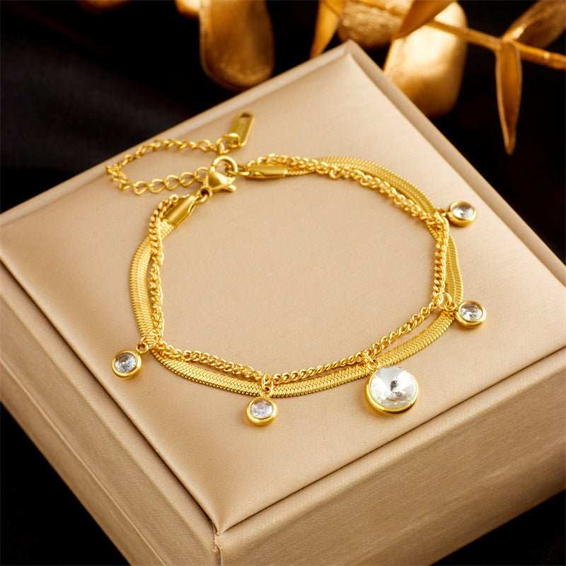 Stainless Steel Gold Plated Punk Fashion Double Layer Bracelet For Women Girl Snake Chain Party Luxury Jewelry - AMIR BAGS INDIA PRIVATE LIMITED