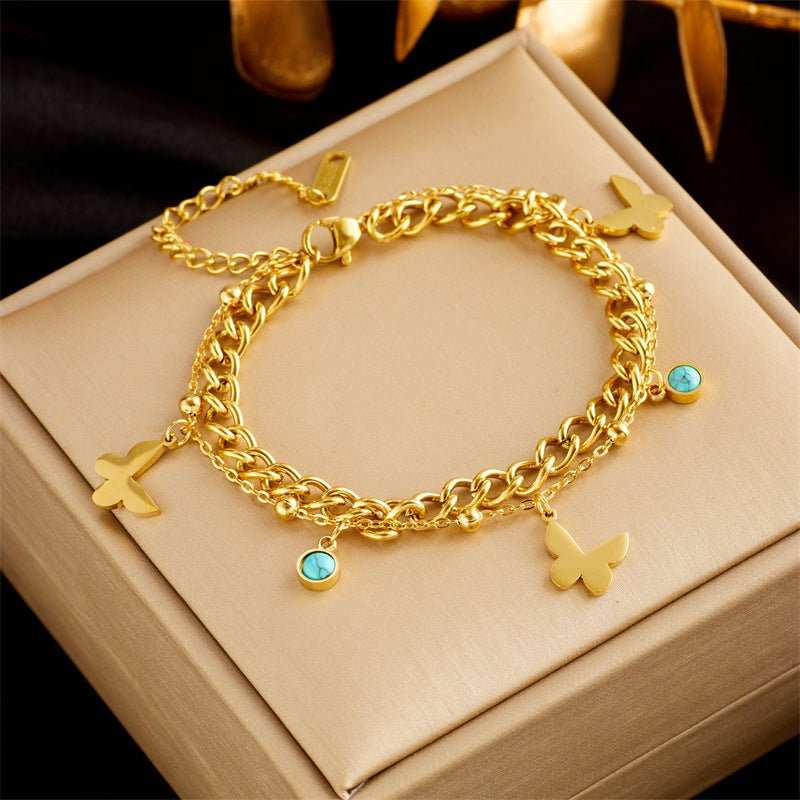 Stainless Steel Gold Plated Punk Fashion Double Layer Bracelet For Women Girl Snake Chain Party Luxury Jewelry - AMIR BAGS INDIA PRIVATE LIMITED