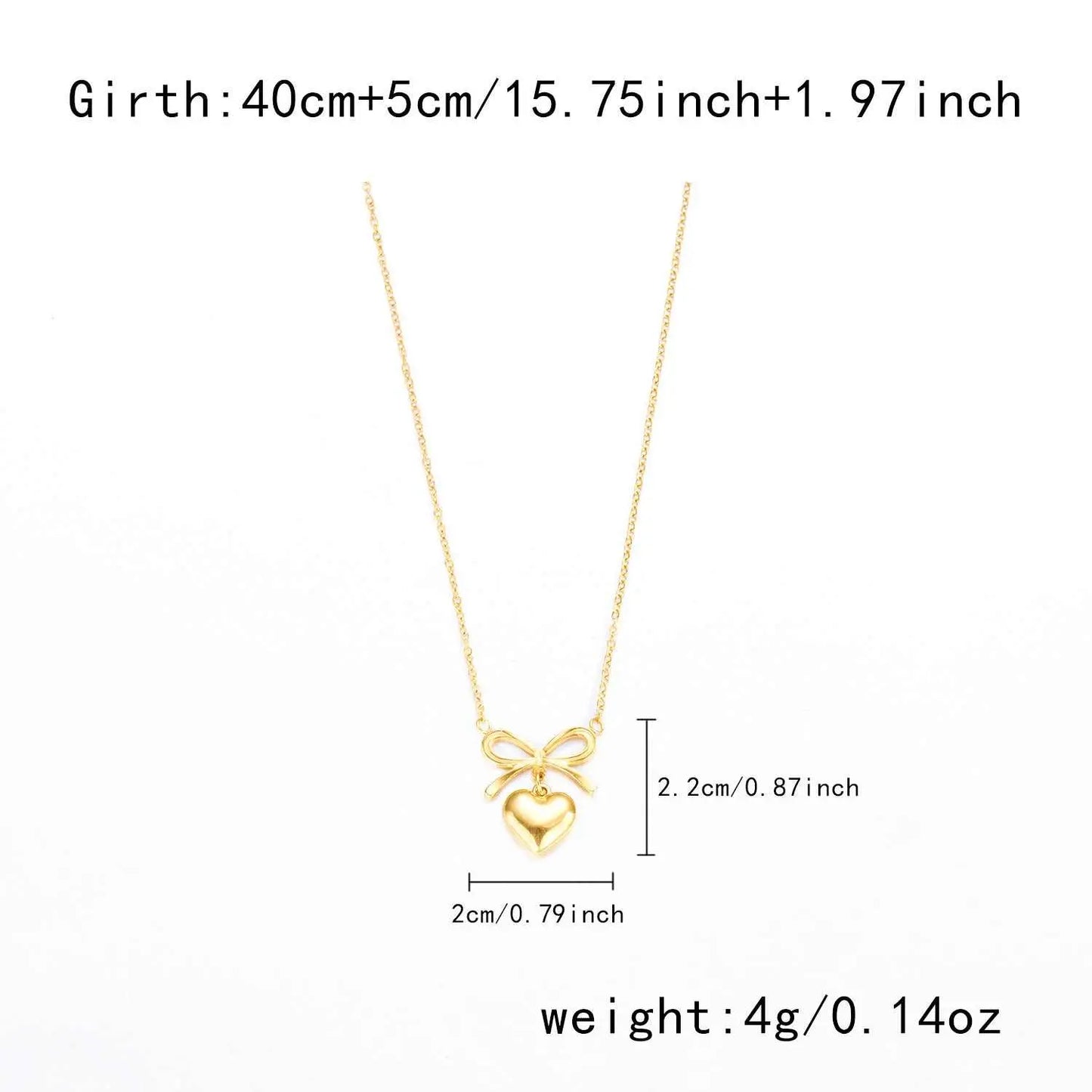 Stainless Steel New Fashion Fine Waterproof Jewelry Love Heart Bowknot Shape Charm Chain Choker Necklaces Pendant For Women Fashion Jewelry - AMIR BAGS INDIA PRIVATE LIMITED