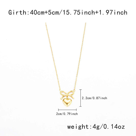 Stainless Steel New Fashion Fine Waterproof Jewelry Love Heart Bowknot Shape Charm Chain Choker Necklaces Pendant For Women Fashion Jewelry - AMIR BAGS INDIA PRIVATE LIMITED