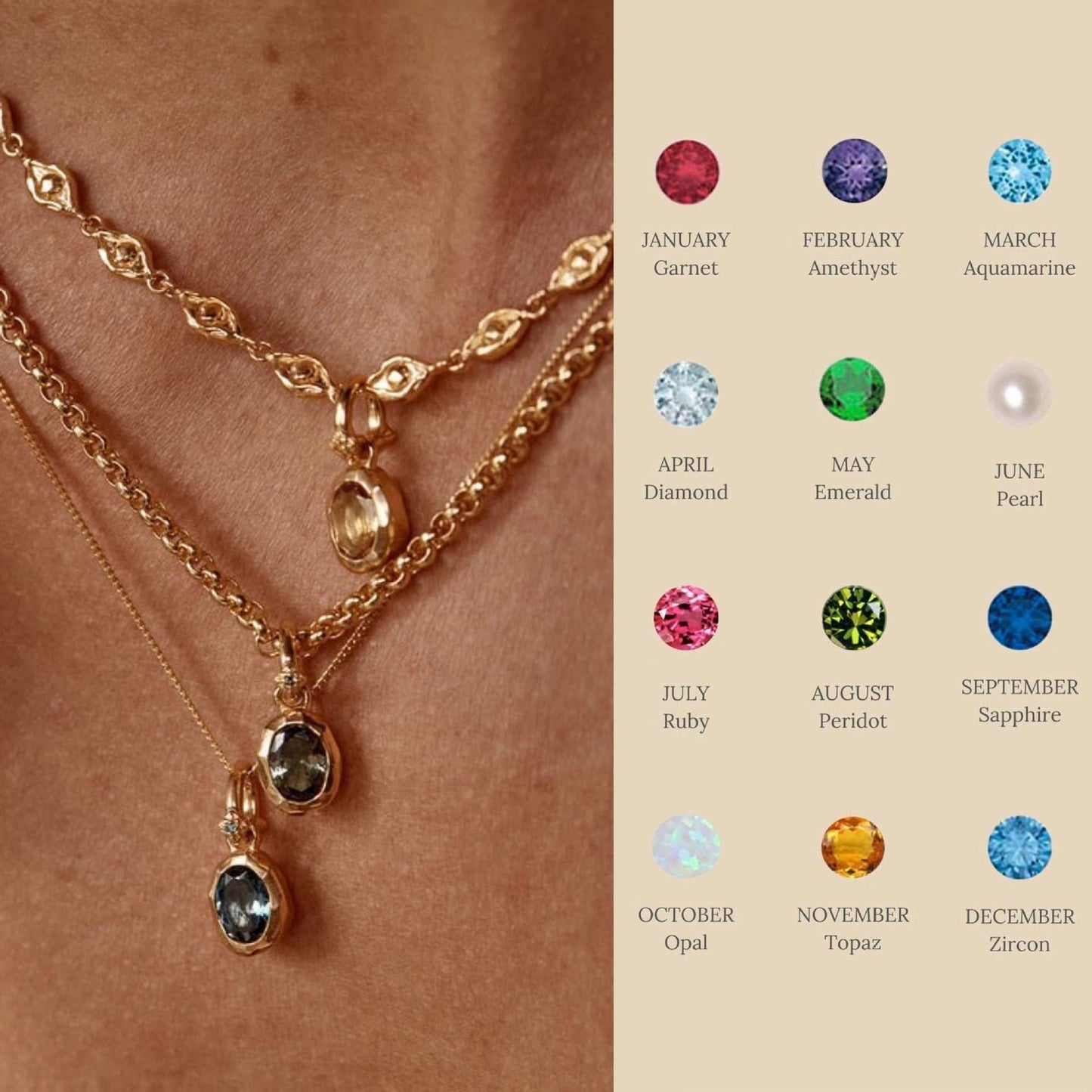 Stainless Steel Twelve Birthday Stone Necklace 12 Birthday Stone Love Pendant Moon Stone Women's Gift Jewelry - AMIR BAGS INDIA PRIVATE LIMITED