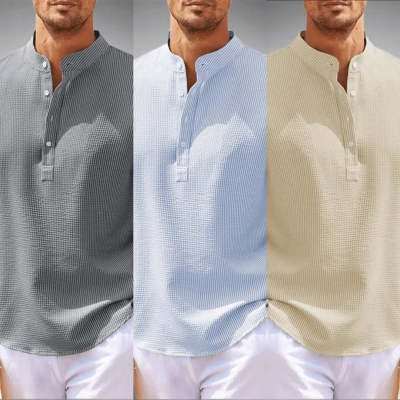 Stand Collar Button Shirt Summer Pineapple Texture Shirt Casual Top Men's Clothing - AMIR BAGS INDIA PRIVATE LIMITED