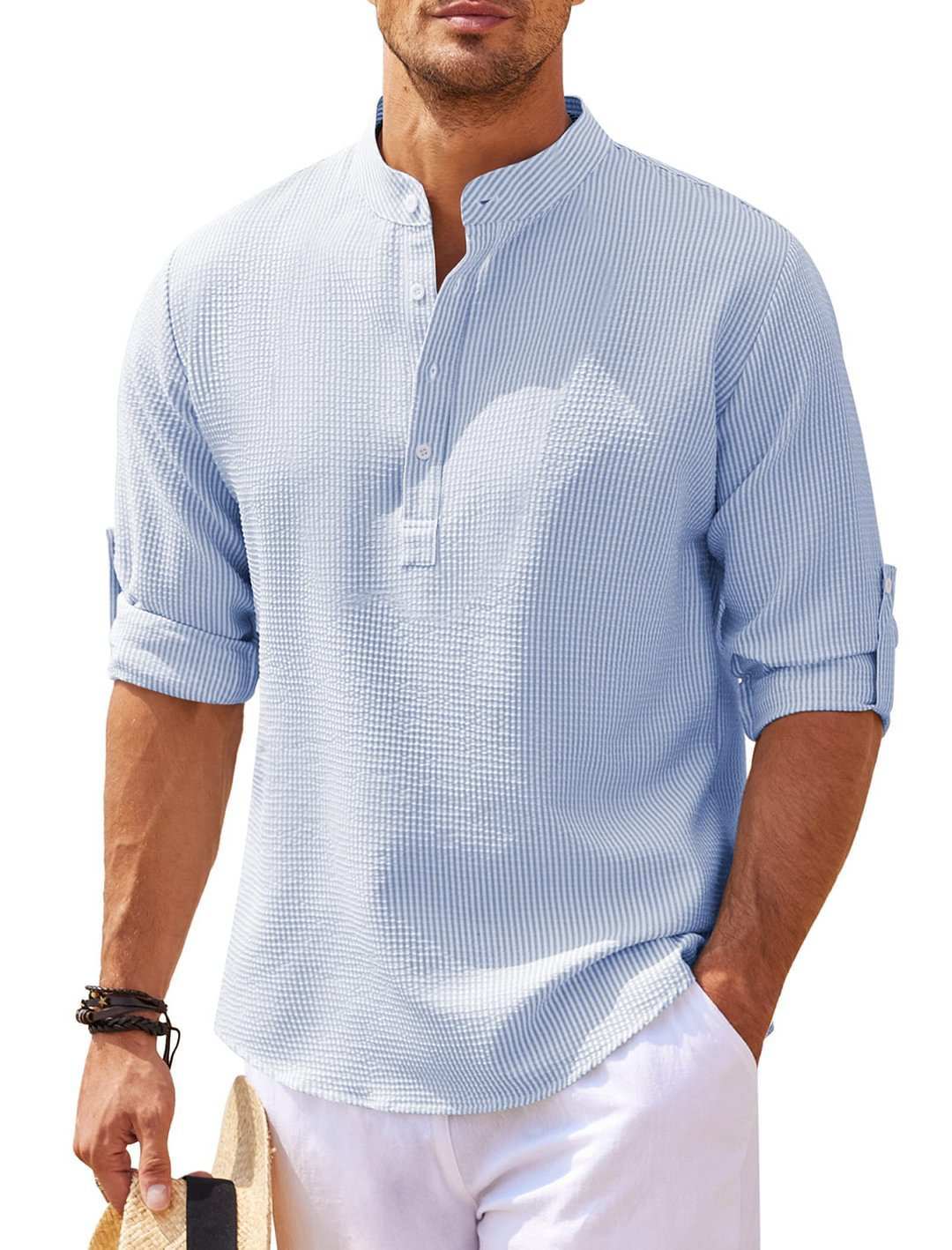 Stand Collar Button Shirt Summer Pineapple Texture Shirt Casual Top Men's Clothing - AMIR BAGS INDIA PRIVATE LIMITED