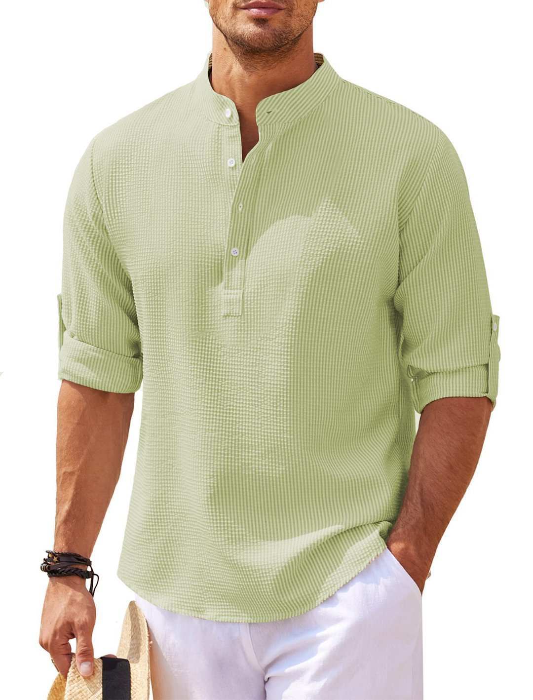 Stand Collar Button Shirt Summer Pineapple Texture Shirt Casual Top Men's Clothing - AMIR BAGS INDIA PRIVATE LIMITED