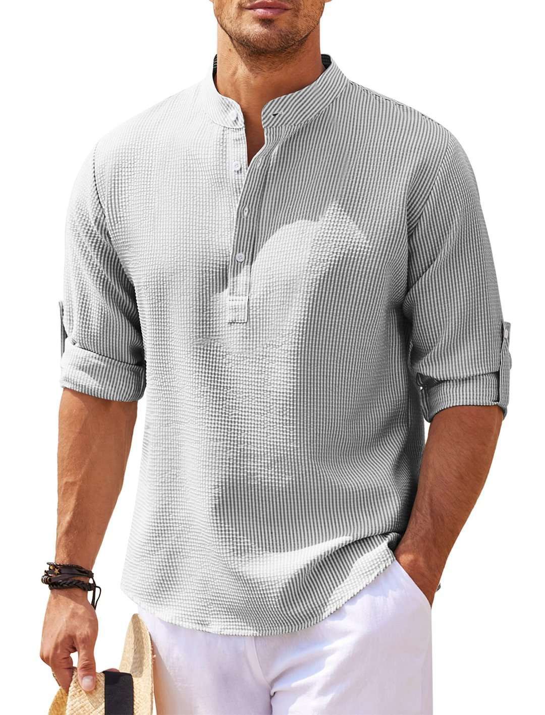 Stand Collar Button Shirt Summer Pineapple Texture Shirt Casual Top Men's Clothing - AMIR BAGS INDIA PRIVATE LIMITED