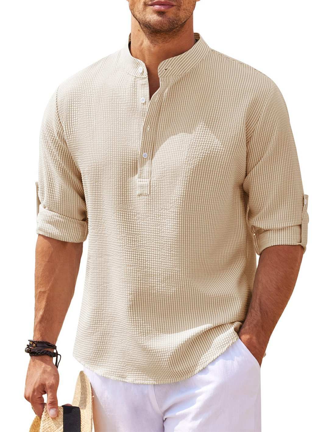 Stand Collar Button Shirt Summer Pineapple Texture Shirt Casual Top Men's Clothing - AMIR BAGS INDIA PRIVATE LIMITED
