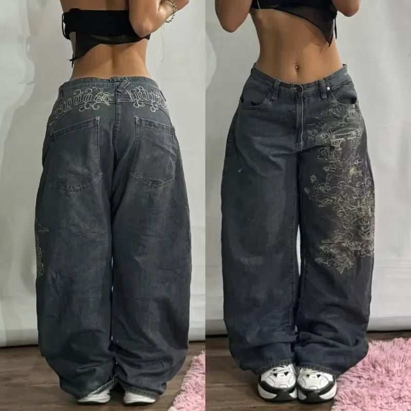Streetwear New Fashion Oversized Print Baggy Jeans Y2K Harajuku Hip - Hop Vintage Pop Gothic High Waist Wide - Leg Pants Trousers - AMIR BAGS INDIA PRIVATE LIMITED